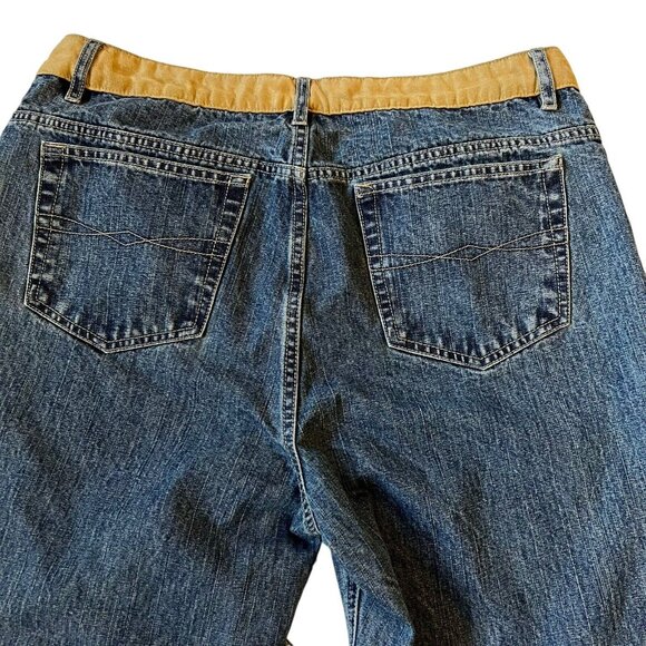 Vintage Faded Glory FLARE Blue jeans floral embroidered tan accent belt Missy 14 - Picture 4 of 14